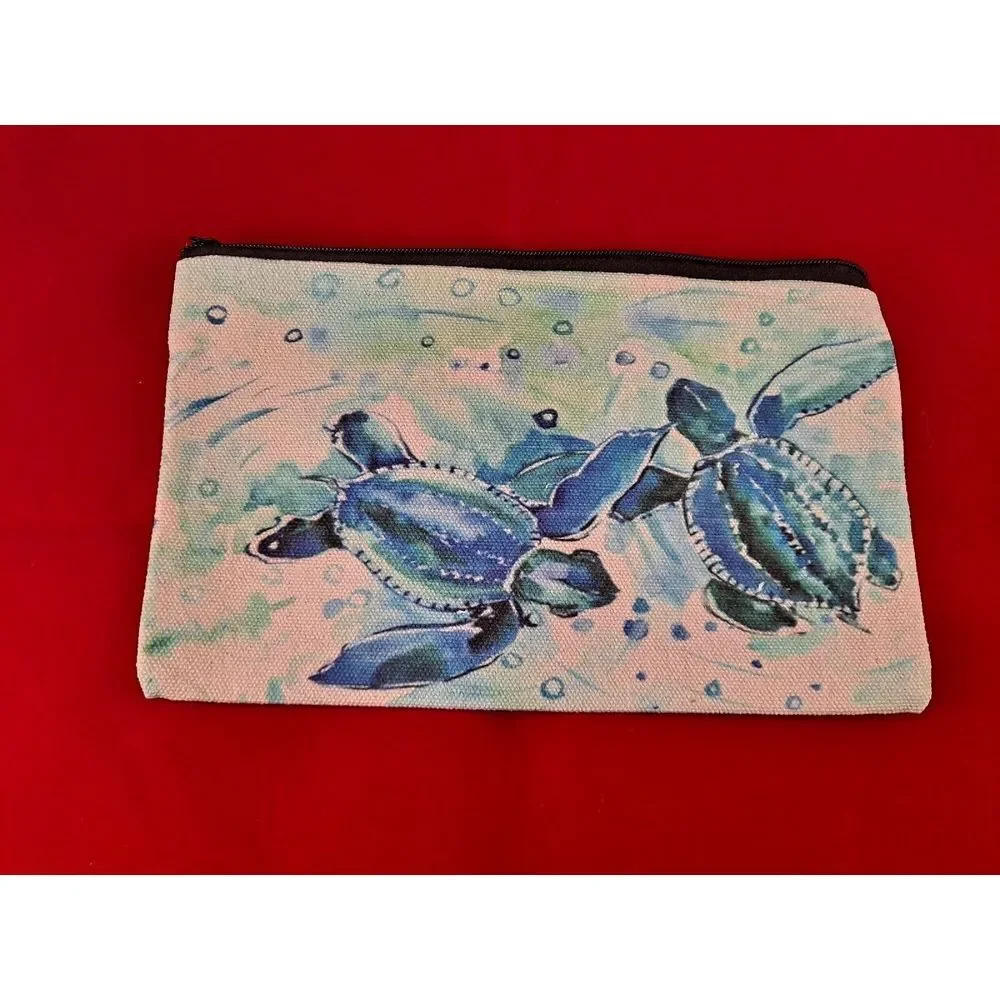 Sea Turtles Cosmetic/Travel Bag Zippered Top  8 1/4 